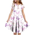 thumbnail image 2 of Girls' Swing Dress, Crew Neck Ruffled Sleeve Fashion Printed Short Sleeve Flowy Casual Cute Trendy Dresses, 2 of 6