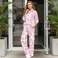thumbnail image 2 of Renewold Trendy Women's Casual Outfits, 2 Piece Outfits Include Sweatshirts and High Waisted Wide Leg Pants Lounge Sets Matching Sweatsuits Set, Pink Leopard Print, M, 2 of 7