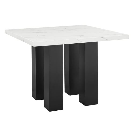 Square Counter-Height Dining Table with Faux Marble Top, Modern Black and White Wooden Base