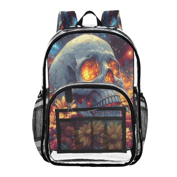 ALAZA Clear Backpack Skull Head Sunflower PVC Transparent BookBag