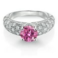 thumbnail image 2 of Gem Stone King 925 Sterling Silver Pink Moissanite and White Moissanite Engagement Ring for Women (1.54 Cttw, Round 7MM, Gemstone, Size 9), 2 of 3