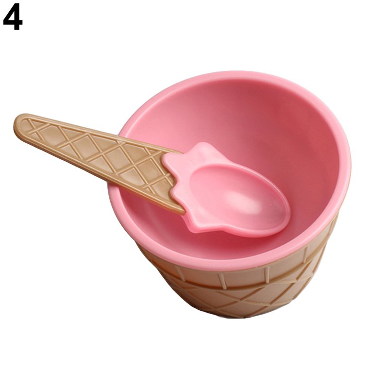 1pc Creative Ice Cream Shaped Plastic Bowl For Dessert Serving, Double  Layer Heat Insulated & Anti-falling With Spoon For Kids, Candy Color