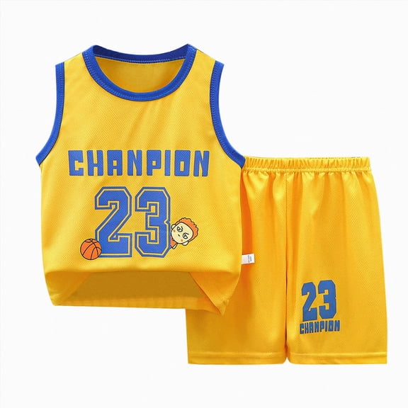 Nwiuh Kids Boys Pajama Sets, Sleeveless Comfy Cute Soft Tank Tops & Shorts Blue (Yellow, 5-6 Years)