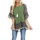 thumbnail image 2 of VISgogo Blusa de media manga para mujer, tops holgados de cuello redondo con estampado floral de leopardo, camisa informal de estilo simple VISgogo moda, 2 of 6