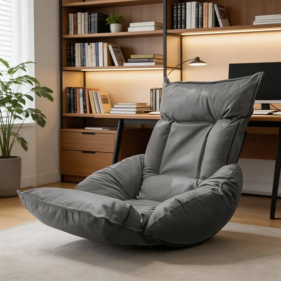 5-Position Adjustable Lazy Sofa Bean Bag Chair with Armrests, Gray Floor Seating for Living Room or Dorm