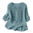 thumbnail image 5 of dgysar Womens Linen Button Blouse, 3/4 Sleeve V-Neck Casual Solid Color Lightweight Breathable Shirt Tops, Textured Natural Fabric Relaxed Fit Summer Apparel Blue S, 5 of 6