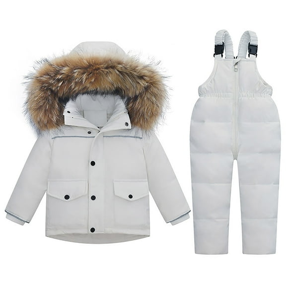 Ruyang Toddler Boys Girls Winter Snow Suit Windproof 2 Piece Outfits Padded Warm Hooded Zip Up Ski Jacket Bib Pants Set