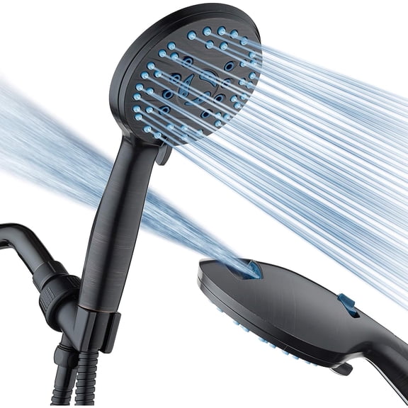 AquaCare High Pressure 8-mode Handheld Shower Head, Anti-clog Nozzles - Built-in Power Wash to Clean Tub, Tile & Pets, Extra Long 6 ft. Stainless Steel Hose, Wall & Overhead Brackets