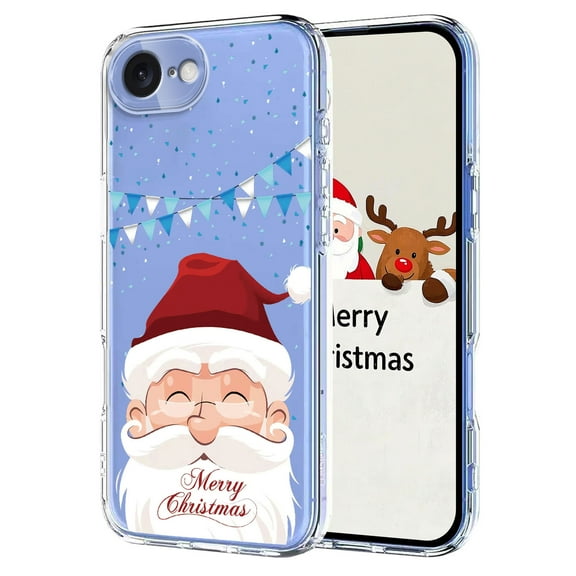 Christmas Design Case for iPhone 16e, Cute Merry Christmas Pattern TPU Clear Shockproof Protective Lightweight Anti-Scratch Ultra Slim Wireless Charging Women Girls Cover, Christmas Santa