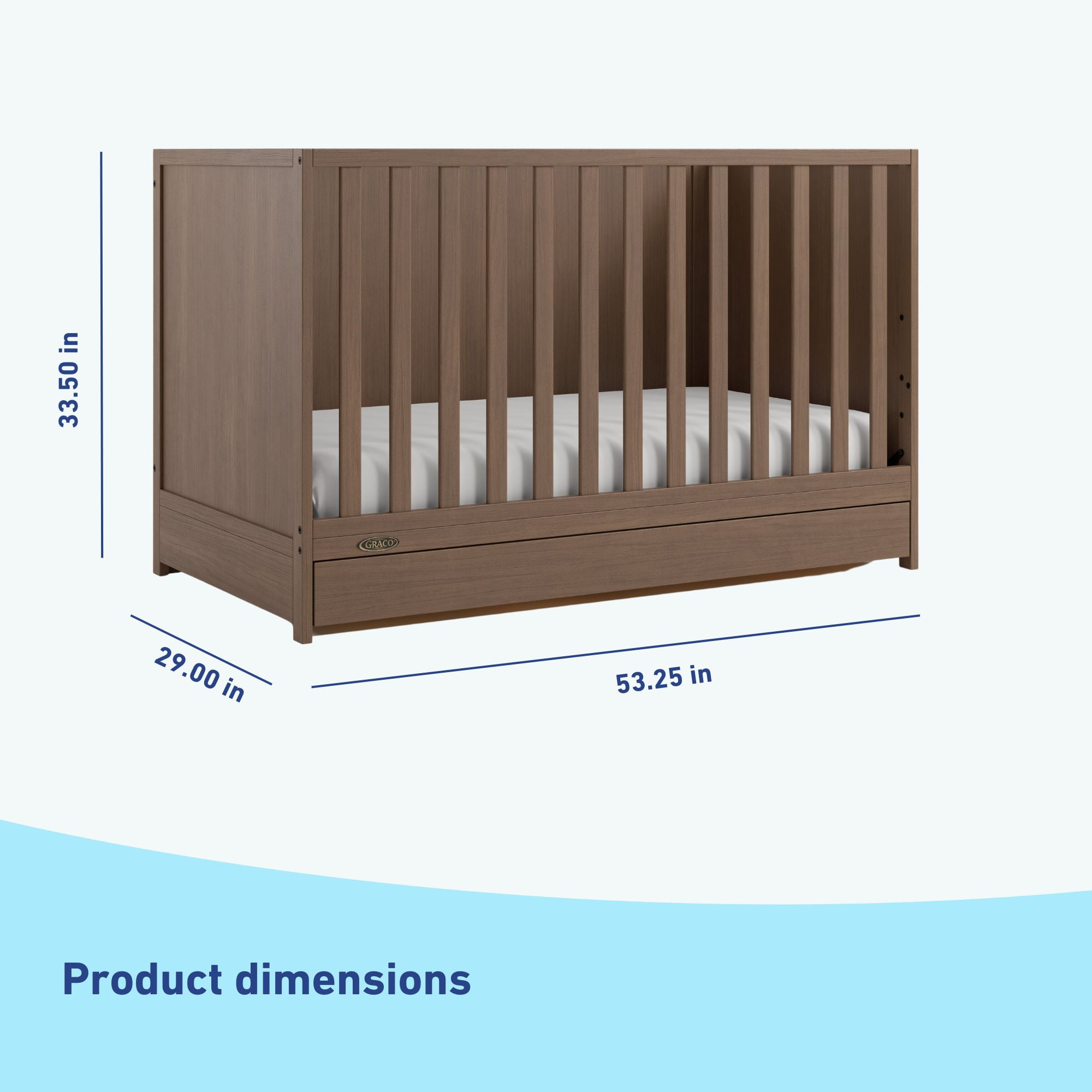 Graco Theo 3-in-1 Convertible Baby Crib with Drawer, Hazelnut