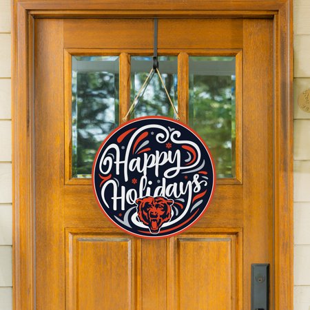 Chicago Bears 18 Happy Holidays Wooden Round Door Sign