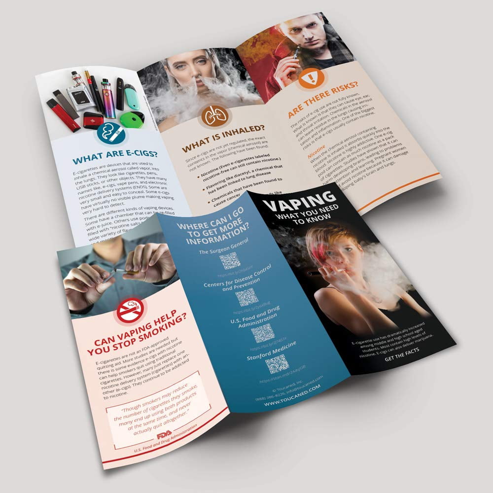 Vaping What You Need to Know Pamphlet - anti-vaping education - e-juice risks - pack of 50 pamphlets - teens parents schools