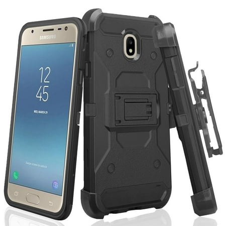 For Tracfone Samsung Galaxy J7 Crown (S767VL) Case Case, Shock Proof Case Cover with Rugged Heavy Duty Belt Holster, (Best Heavy Duty Phone)