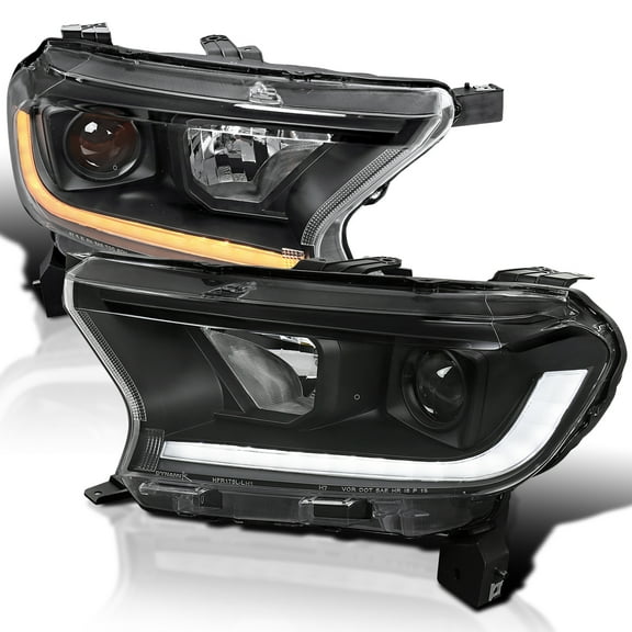 Spec-D Tuning Black Sequential Projector Headlights Compatible with 2019-2022 Ford Ranger XL / XLT, Left   Right Pair Headlamps Assembly
