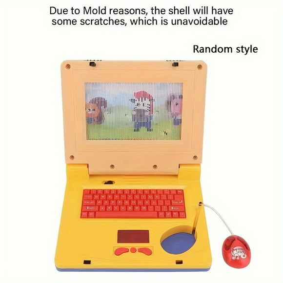 LNGOOR Interactive Cartoon Laptop Toy for Kids - Educational Enlightenment Computer with Music Lights and Simulation Games - Durable Plastic AA Battery Powered No Batteries Included -