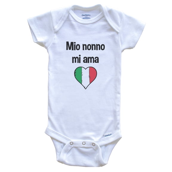 My Grandpa Loves Me Italian Language Italy Heart Flag Baby Bodysuit, 0-3 months white