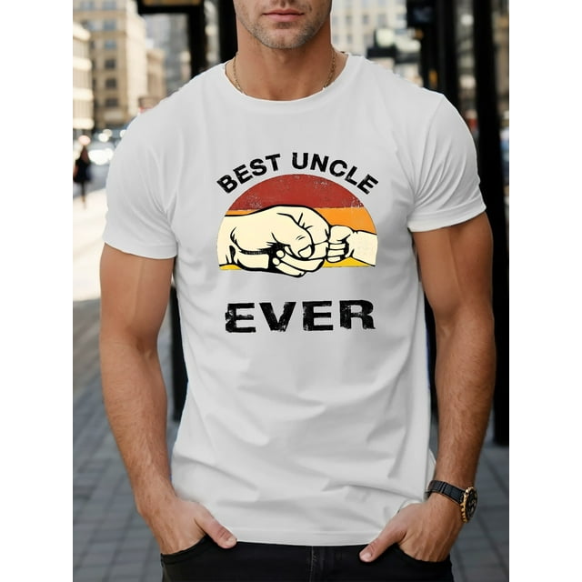Best Uncle Ever" Men's Casual T-Shirt - Soft , Geometric Print, Round Neck, Machine Washable - Perfect for Summer & All Seasons