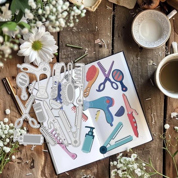 13Pcs/Set Hair Tool Cutting Dies for Card Making Barber Shop Tools Die Cuts Metal Cutting Die for DIY Scrapbooking Dies Stencil Embossing Paper Album Craft Decor