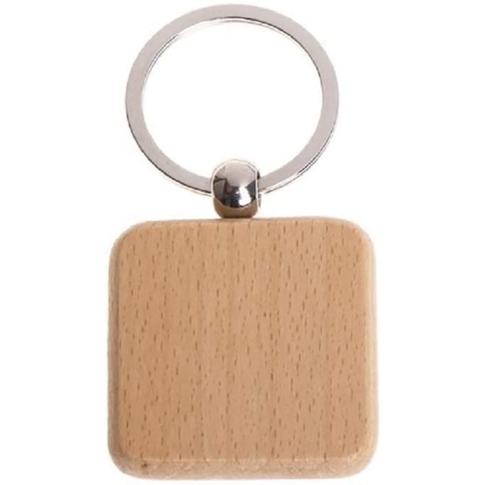150Pcs DIY Blank Wooden Keychain Square Carved Key Ring Wooden Key Ring 40 x 40 mm