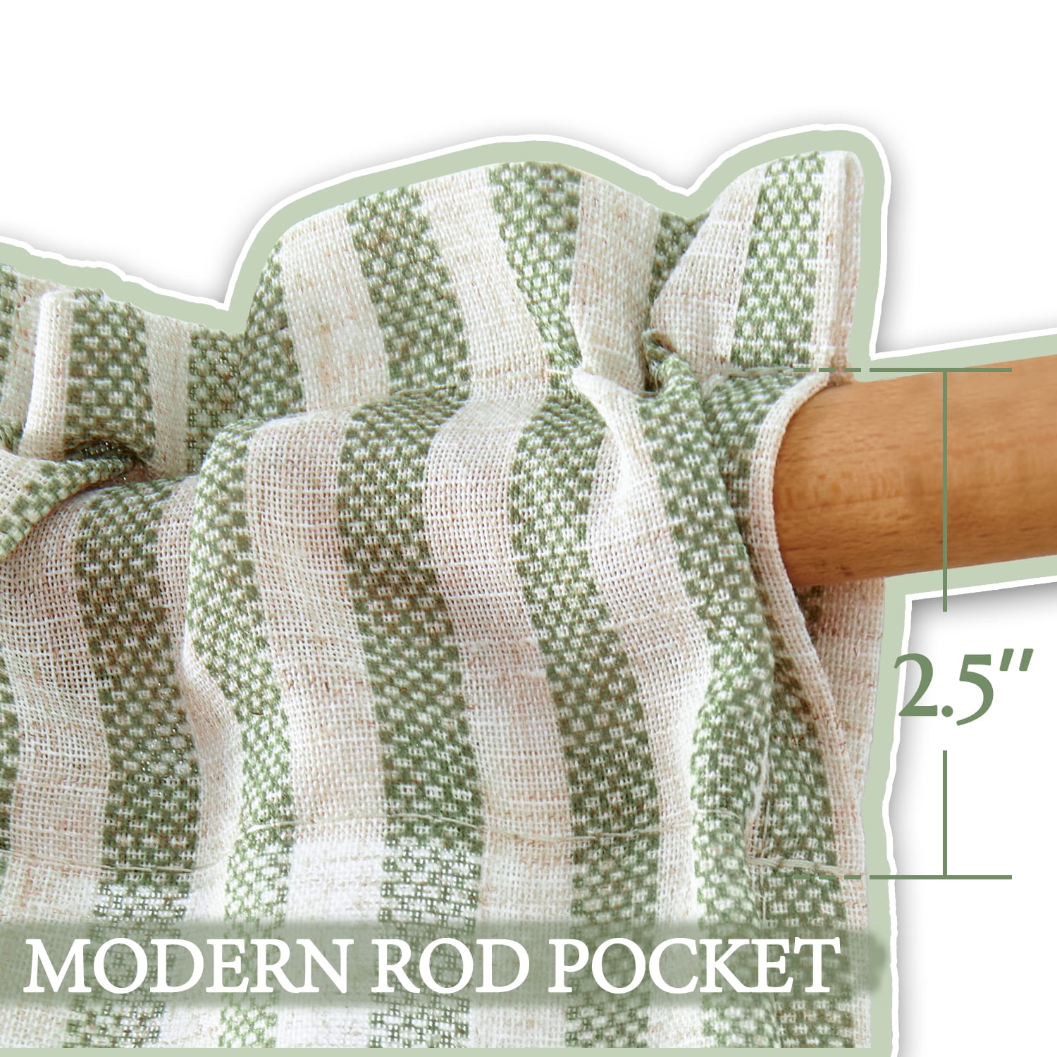 TOPICK Striped Kitchen Curtains and Valance Set 36 Inch Small Linen Curtains for Cafe Living Room Bathroom Farmhouse 3 Pieces Set Rod Pocket Green