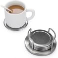 thumbnail image 3 of Set of 6 Stainless Steel Round Coasters with Holder & Sponge Bottom, Silver Metal Cup Coasters Set Stunning Cool Coaster Cups, 3 of 5