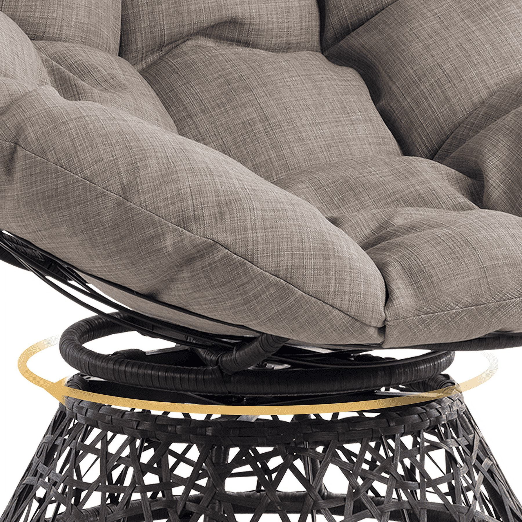 Bme Papasan Chair with Fabric Cushion, Metal Swivel Base, Sterling Fog - Black Frame