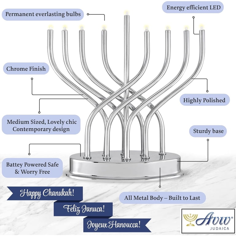 Chrome LED Electric Menorah with Battery Power photo 7