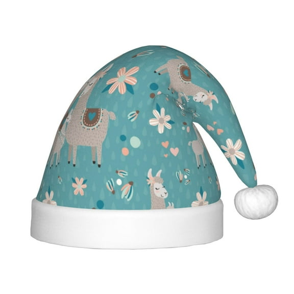 Naloa Teal Mama Llama Santa Hat for Kids Baby Christmas Hats,Girls Boys Toddler Plush Xmas Holiday Hat,Luxury Santa Claus Hat