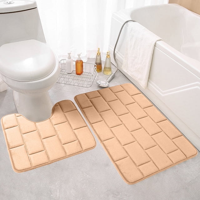 Fiudx Juego de Alfombrillas para Baño, Fibra de Poliéster Suave, Secado Rápido, Base de Goma Antideslizante, Diseño Absorbente E Impermeable, Ideal para Baño Acogedor, Ducha, Juego de 2 Piezas, 40 X