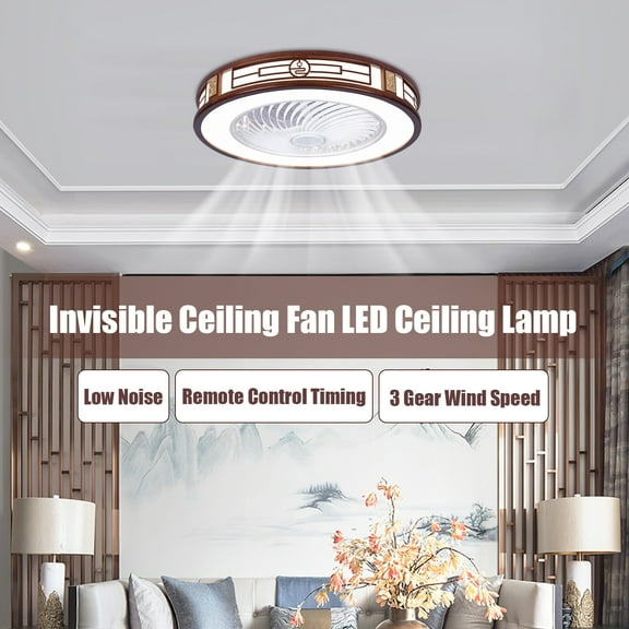 22" Invisible Ceiling Fan with Light and Remote LED Semi Flush Mount Chandelier Living Rooms, Restaurants, Bedrooms, Bars, Galleries