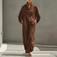 thumbnail image 4 of Odbmxy Fall Women Maxi Dress Cotton Linen 3/4 Sleeve Tunic Holiday Shirt Dress for Women Shift Oversized Button Collared, 4 of 8