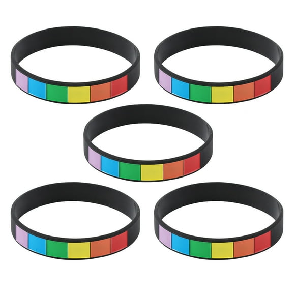 CIMAXIC gay bracelet 5pcs Silicone Bangle Rainbow Color Bracelet Homosexual Pride Bracelet Fashion Unique Wristband for Gay Lesbian (Black),2.52"X2.52"X0.47"