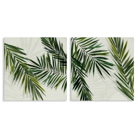 Stupell Industries Palm Fronds over Neutral Plants & Flowers Painting Wrapped Canvas Art Print Wall Art, 17 x 17, Set of 2
