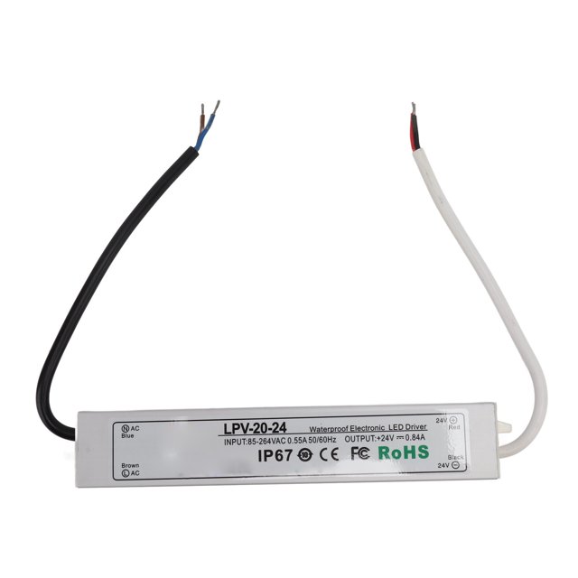 LED Driver IP67 Waterproof 24V Low Voltage Output Power Supply Transformer Adapter for Lamp Security Camera 85‑264V LPV 20W 24V 0.84A
