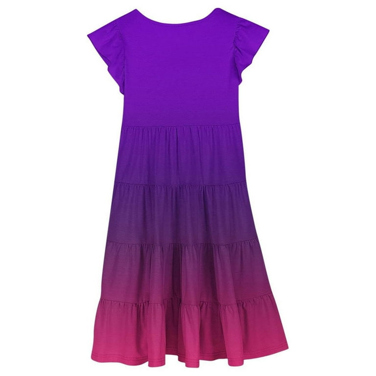 Big Girls Dresses Size 18 Crewneck Layer Flutter Sleeve Comfortable Casual  Gradient Print A Line Dress Flower Girl Dress Toddler,Dark Purple,120 -  Walmart.com