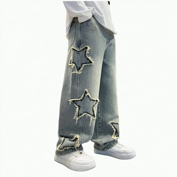 MYShe Skinny Jeans Casual Straight Wide Leg Cargo Jeans Fall Loose Elastic Waist Denim Pants with Pockets Blue,10-11 Years