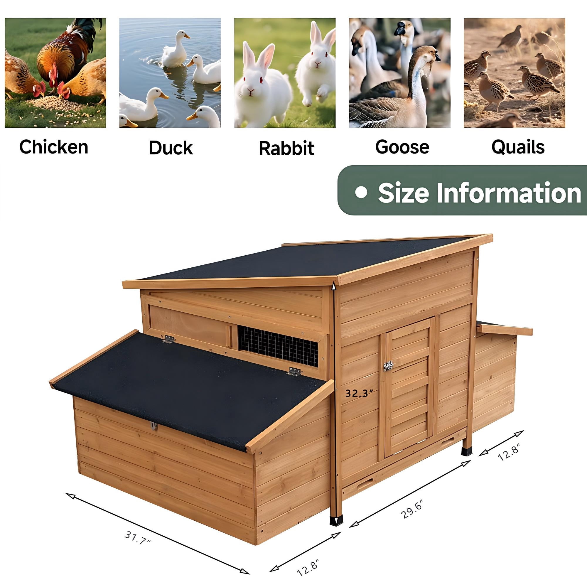 Aukfa Large Chicken Coop Wooden 6 Nesting Boxes Chicken Cage for Outdoor, Backyard, Brown
