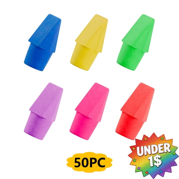 FEOLGEHLY 50PCS Erasers, Pencil Eraser, Cap Erasers,Under 1$ Eraser for Office Exam , Pencil Erasers for Writing Drawing, Office Supplies, Stationery, Clean Erasing, Novelty Design