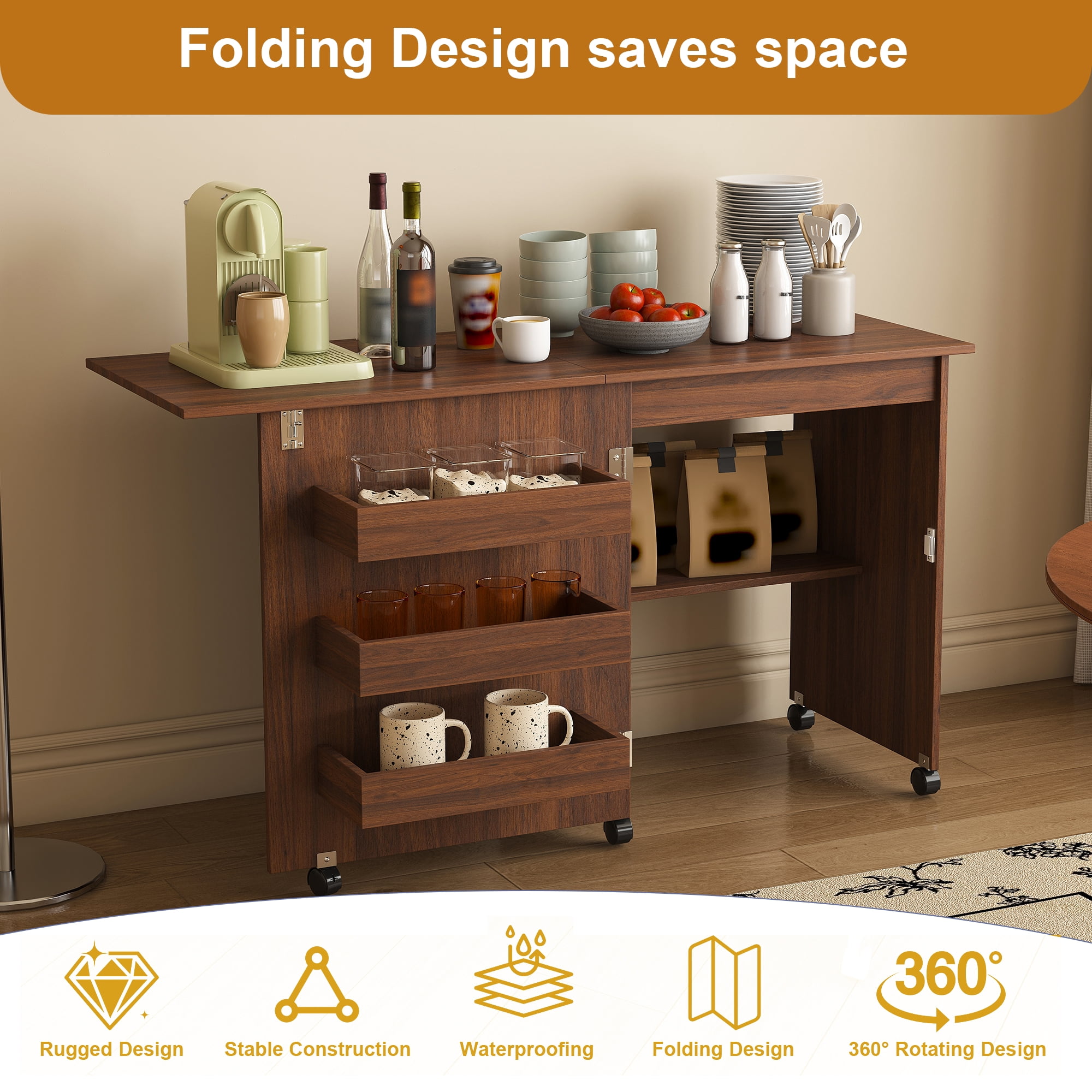 4-in-1 Folding Sewing Table with Storage 5 Wheels for Craft Room Bedroom Living Room