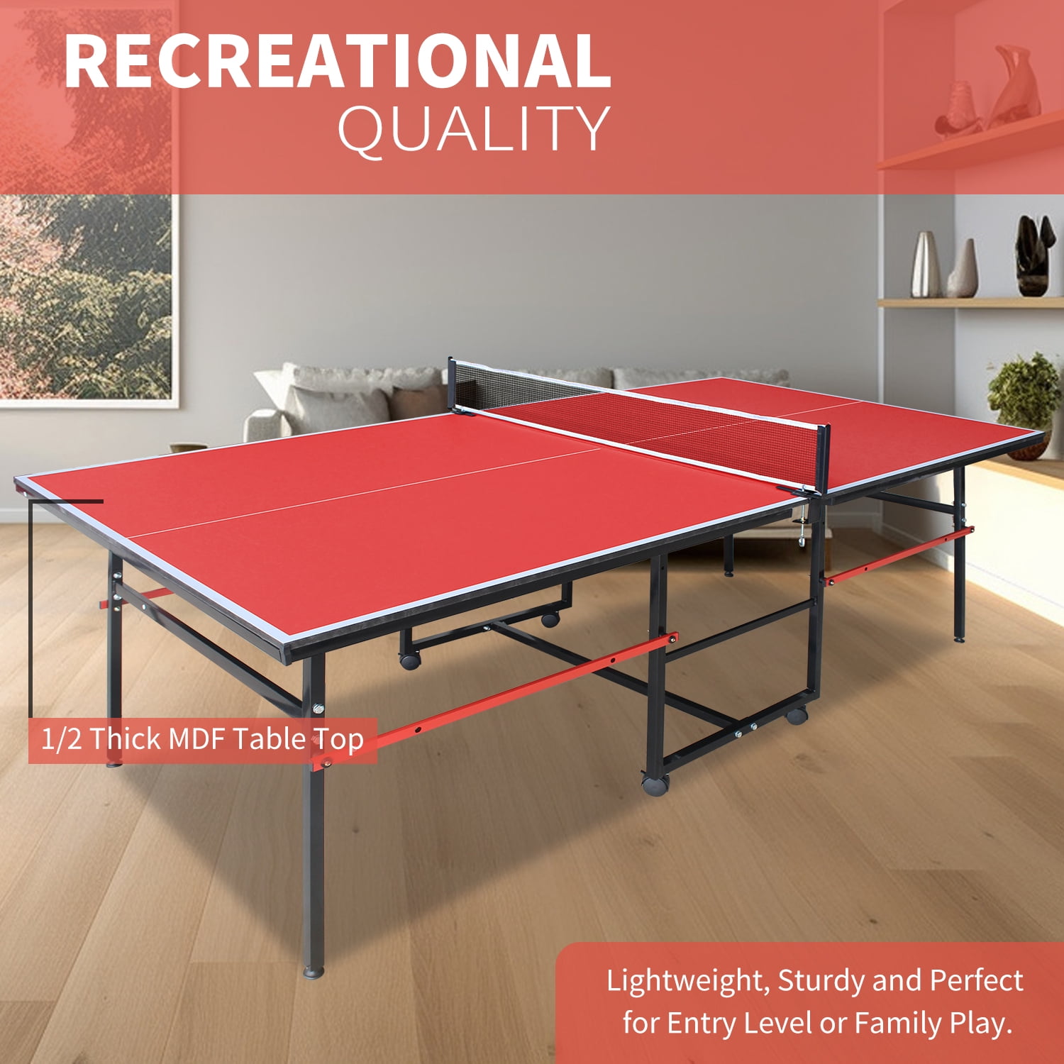 LiviNest 8ft Foldable Ping Pong Table: Space-Smart 8ft Design & 10-Minute Setup - Complete Table Tennis Set for Family Games & Apartment Living - Portable with Wheels & Single Player Mode