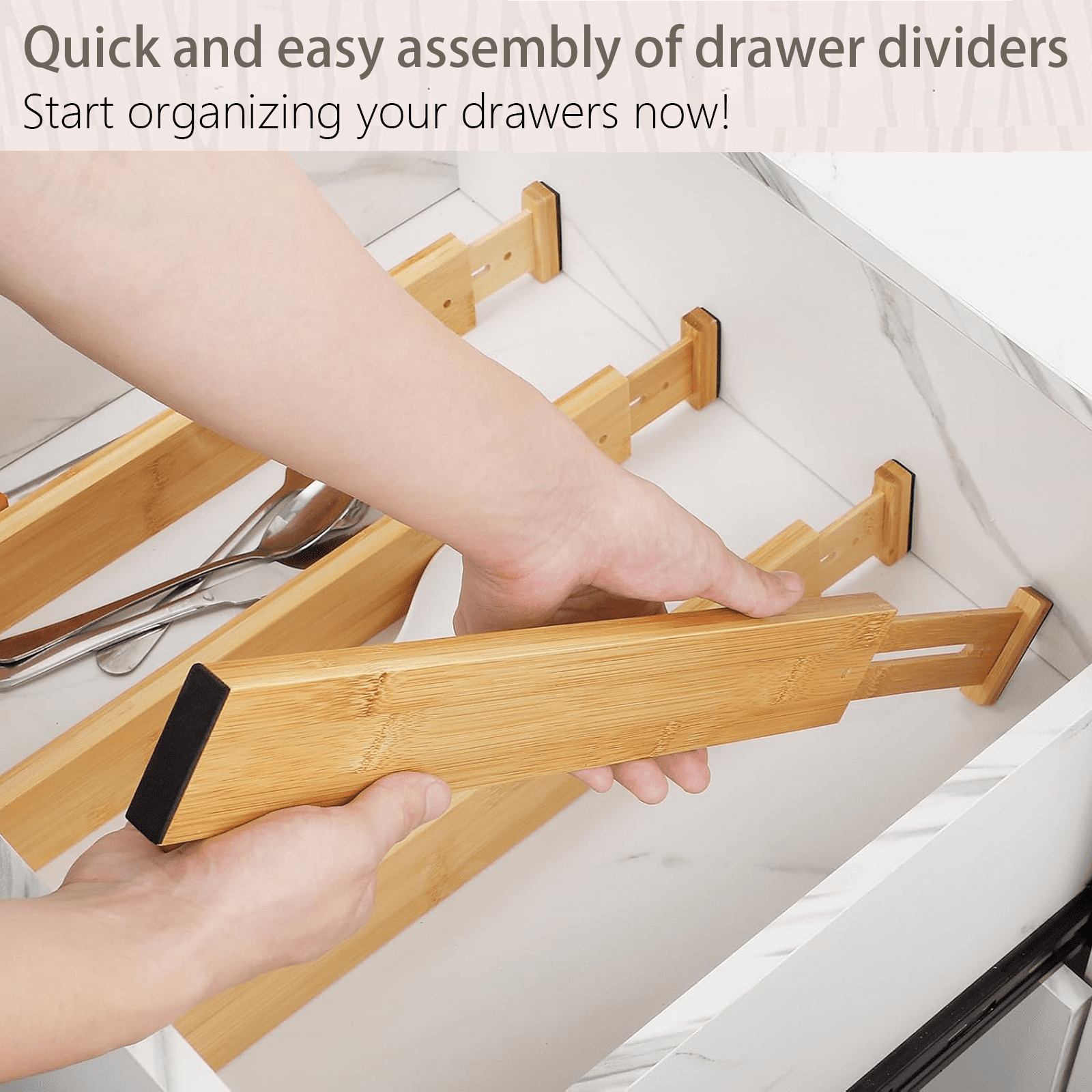 FAKYFJ Bamboo Drawer Dividers, Adjustable Drawer Divider for Clothes, Kitchen, Dresser, Bedroom, Bathroom and Office, 6-Pack (Natural, 12-17 IN)