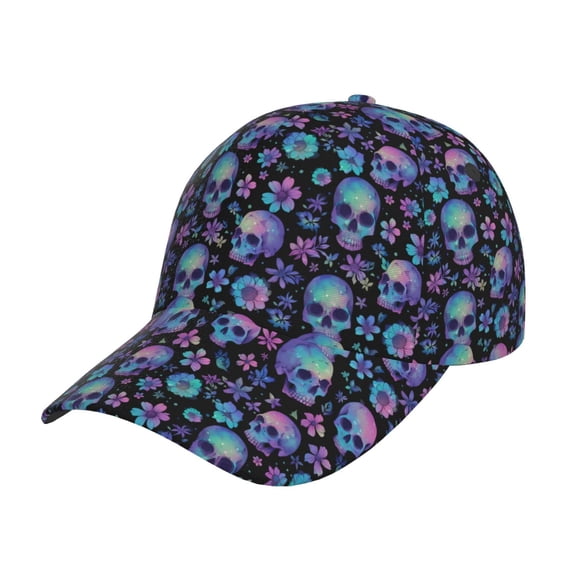 Rateoe Skull Flower Blue Pattern Baseball Cap Outdoor Cap Mountain Dad Hat - Unstructured Soft Cotton Cap-Adjustable UV Protection Cap