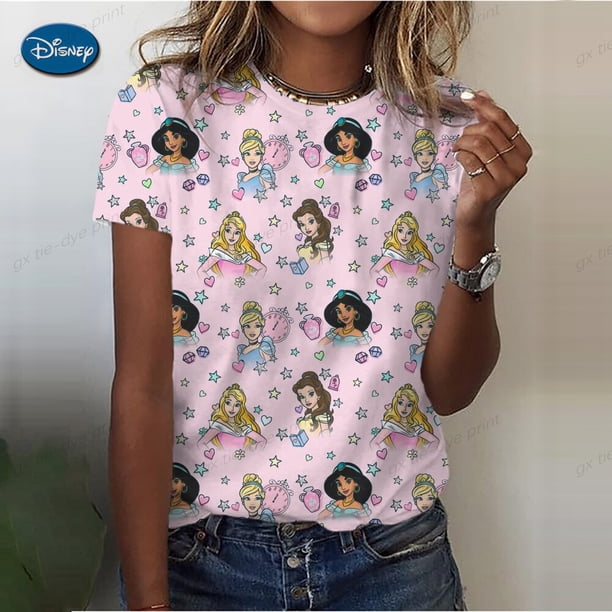 Disney Gold Micky Head Women's Casual Print T-shirt Mickey Mouse High-quality Print Fashion Top Cartoon WholesaleXXXL Gao Jinjia LED
