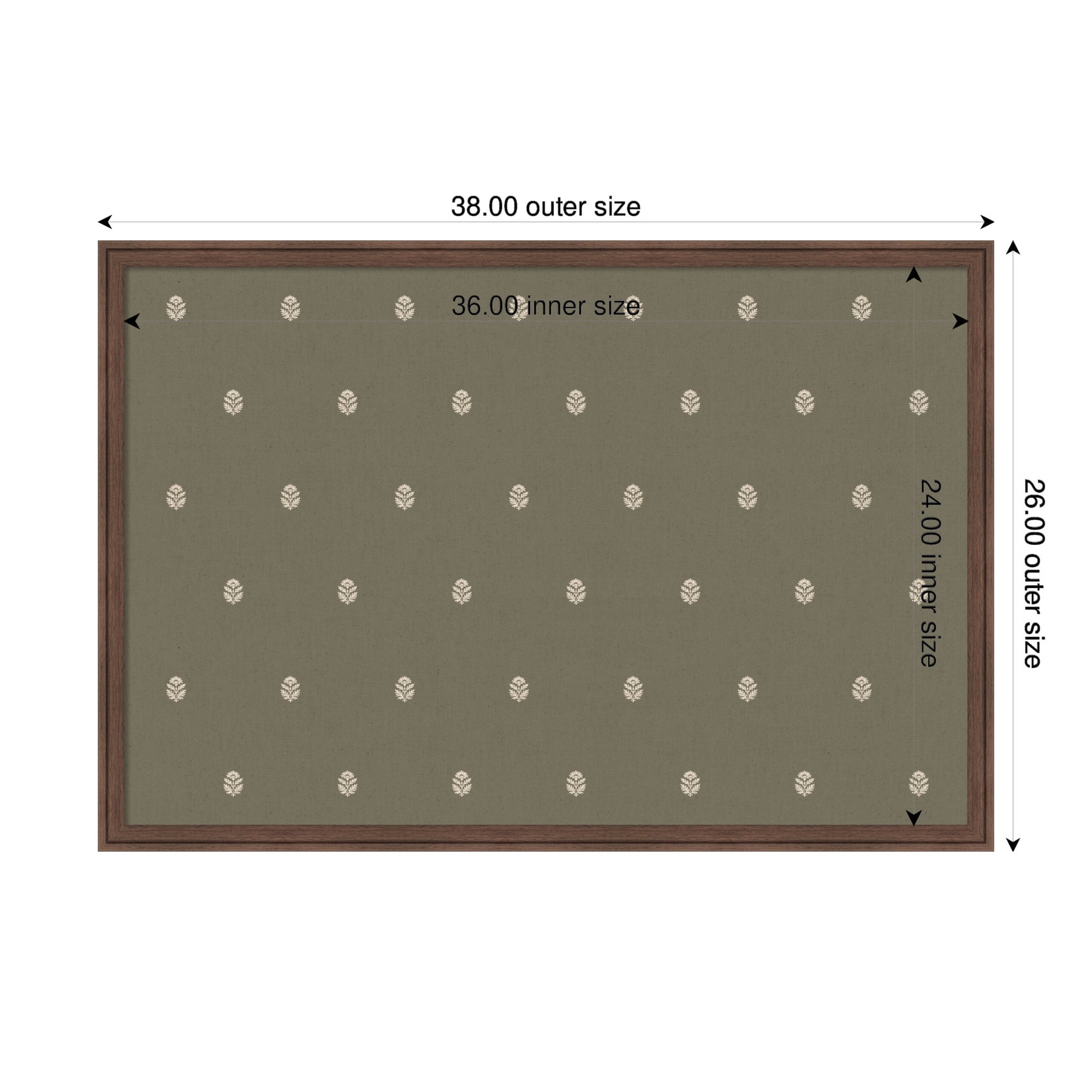 Kate and Laurel Framed Fabric Pinboard 38 x 26, Green Botanical Block Print Printed Linen Classic Bulletin Board for Use as a Vision Board or Wall Organization, Florence Medium Brown Frame