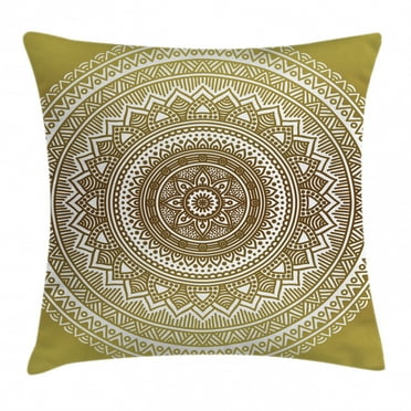 Gold Throw Pillow Cushion Cover, Ombre Mandala Flower Pattern Golden Queen Inspired Ethnic Prints Hippie Design, Decorative Square Accent Pillow Case, 20 X 20 Inches, Gold and White, by Ambesonne