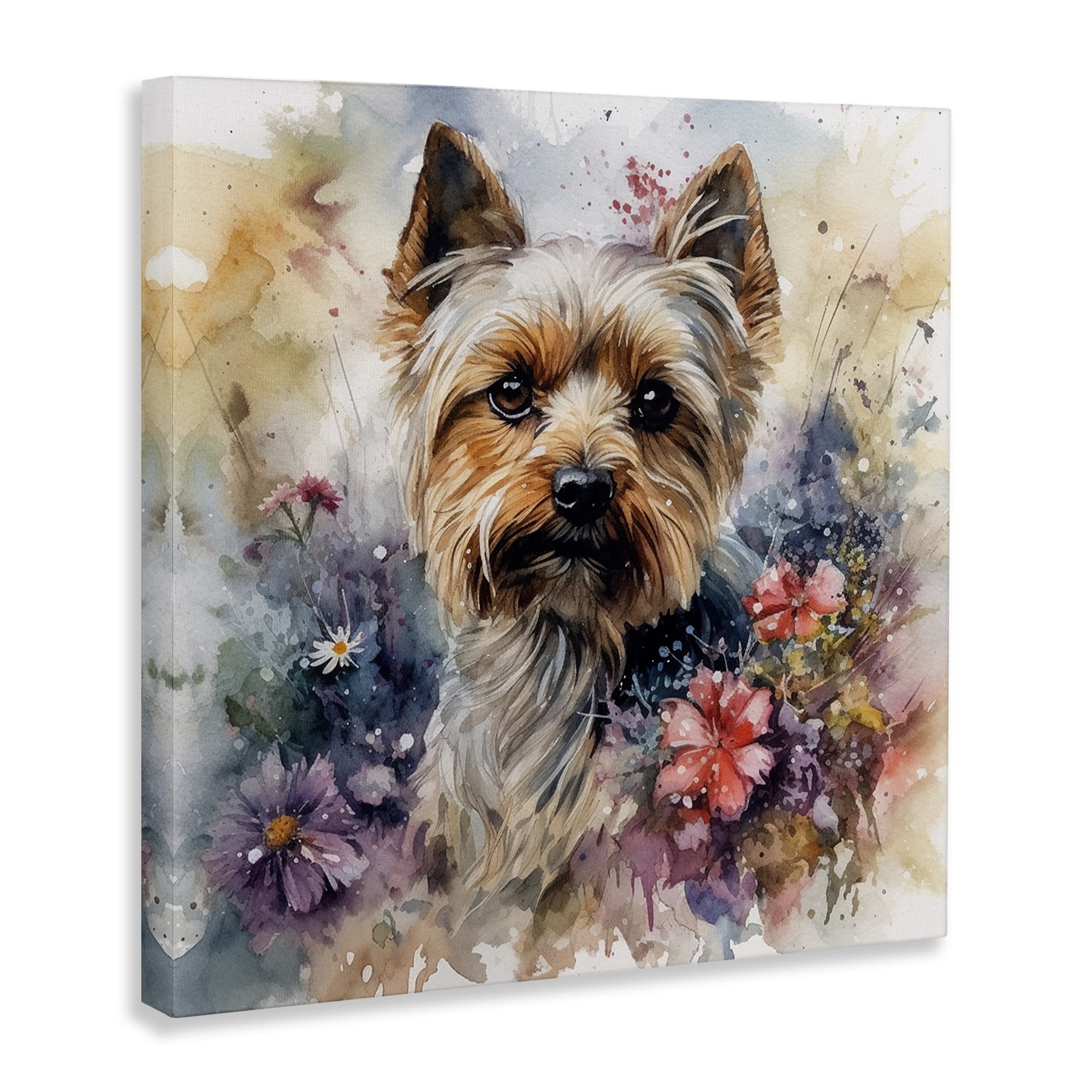 Stupell Industries Floral Adorned Yorkie Animals & Insects Painting Gallery Wrapped Canvas Art Print Wall Art, 24 x 24