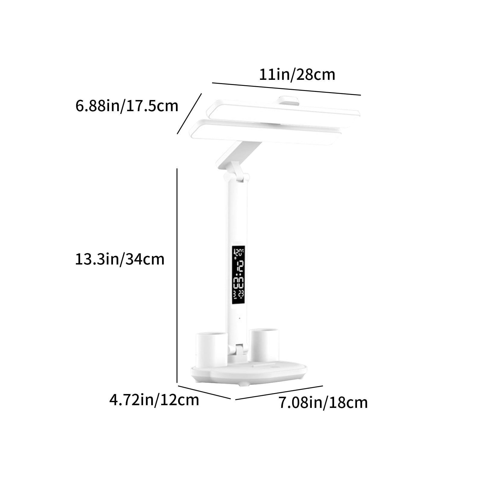 LED Desk Lamp with Pencil Sharpener | Foldable Eye-Care Reading Light | Adjustable Angle | Pen Holder Organizer | Type-C Rechargeable 2000mAh Battery | White | 13.39"x11.02"x6.89"