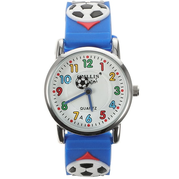 KAKOWELY Reloj de pulsera para niños con diseño de pelota de dibujos animados, cómodo reloj de pulsera para niños (fútbol azul)