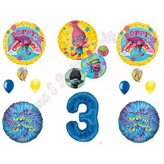 TROLLS Happy Birthday Blue 3rd Party Balloons Decoration Supplies Poppy Branch Movie