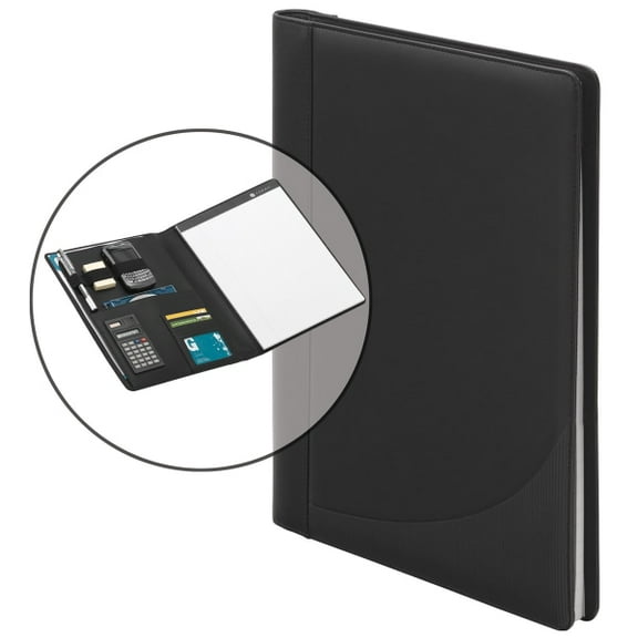 FORAY® Faux Leather 3-Ring Padfolio With Calculator, 13 1/2"H x 11 7/16"W x 2 5/16"D, Black